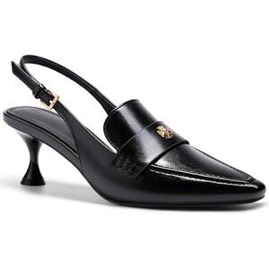 Women's Cool Black Pointed Toe Sandals Slingback Kitten Heel Pumps Buckle Dress